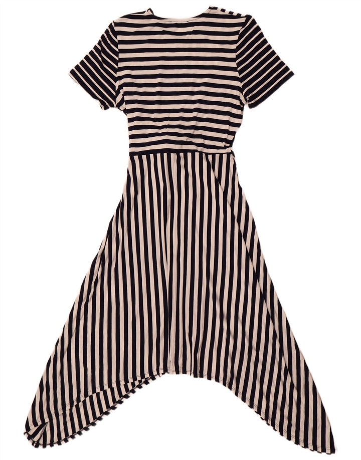 Oasis Womens Front Tie Asymmetrical Dress UK 12 Medium Navy Blue Striped