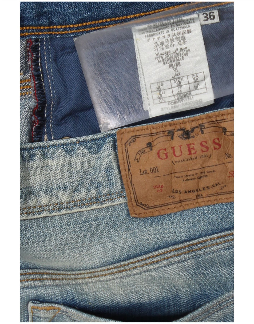 Guess Mens Straight Jeans W36 L34 Blue Cotton