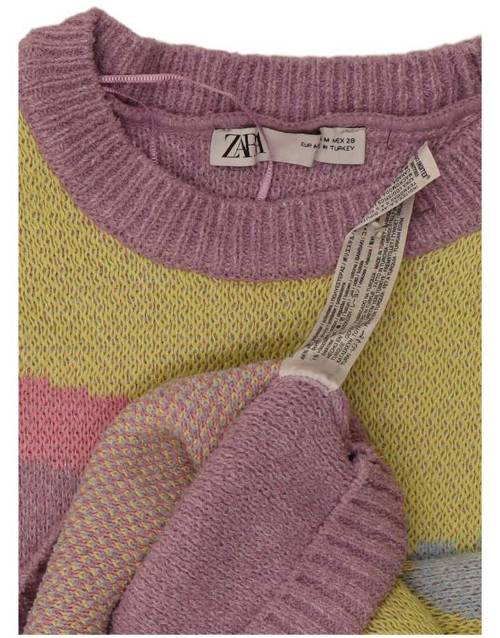 Zara Womens Graphic Crew Neck Jumper Sweater UK 12 Medium Purple