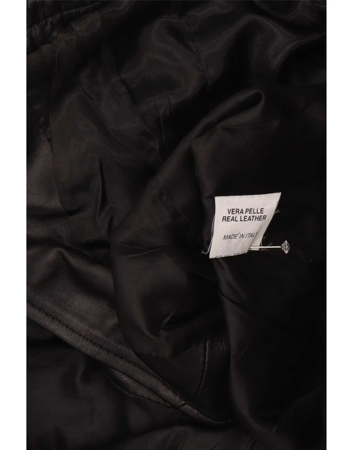 Settore Womens 3 Button Leather Blazer Jacket UK 12 Medium Black