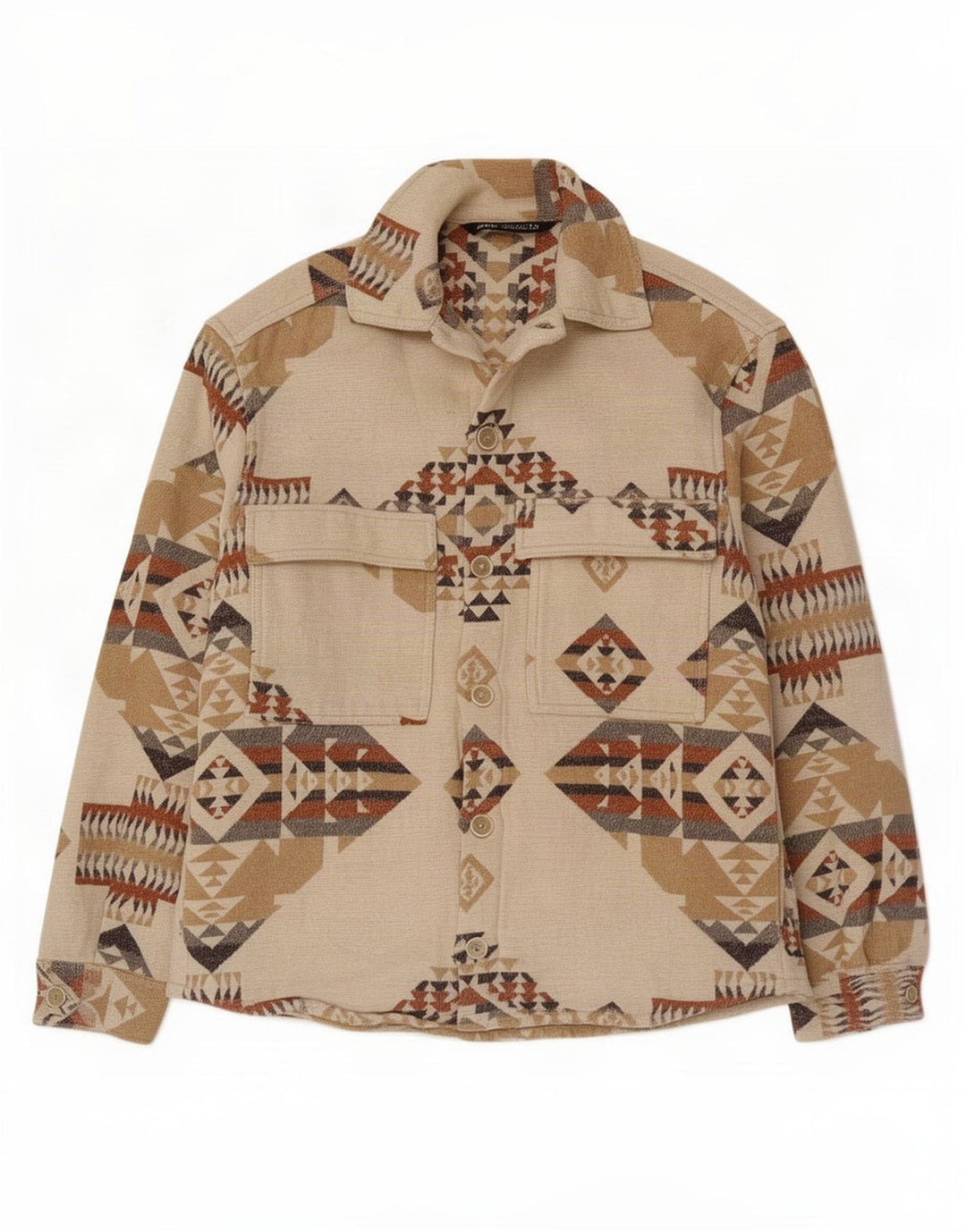 Zara Mens Shirt Small Beige Geometric