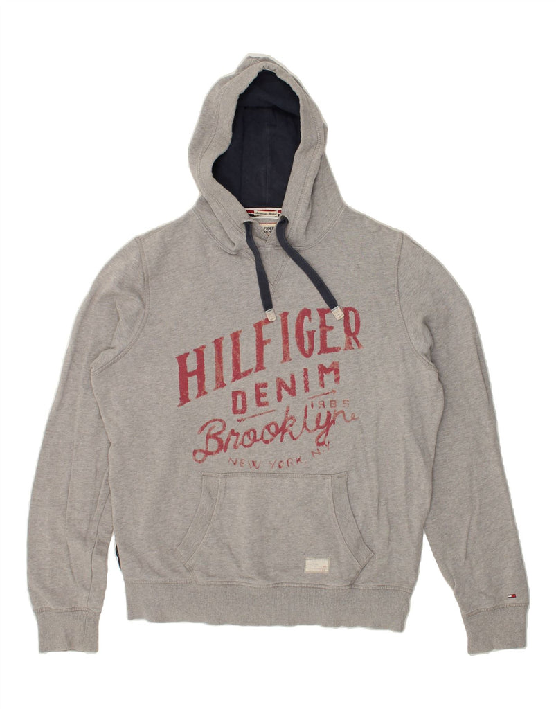 TOMMY HILFIGER Mens Graphic Hoodie Jumper Large Grey Cotton | Vintage Tommy Hilfiger | Thrift | Second-Hand Tommy Hilfiger | Used Clothing | Messina Hembry 