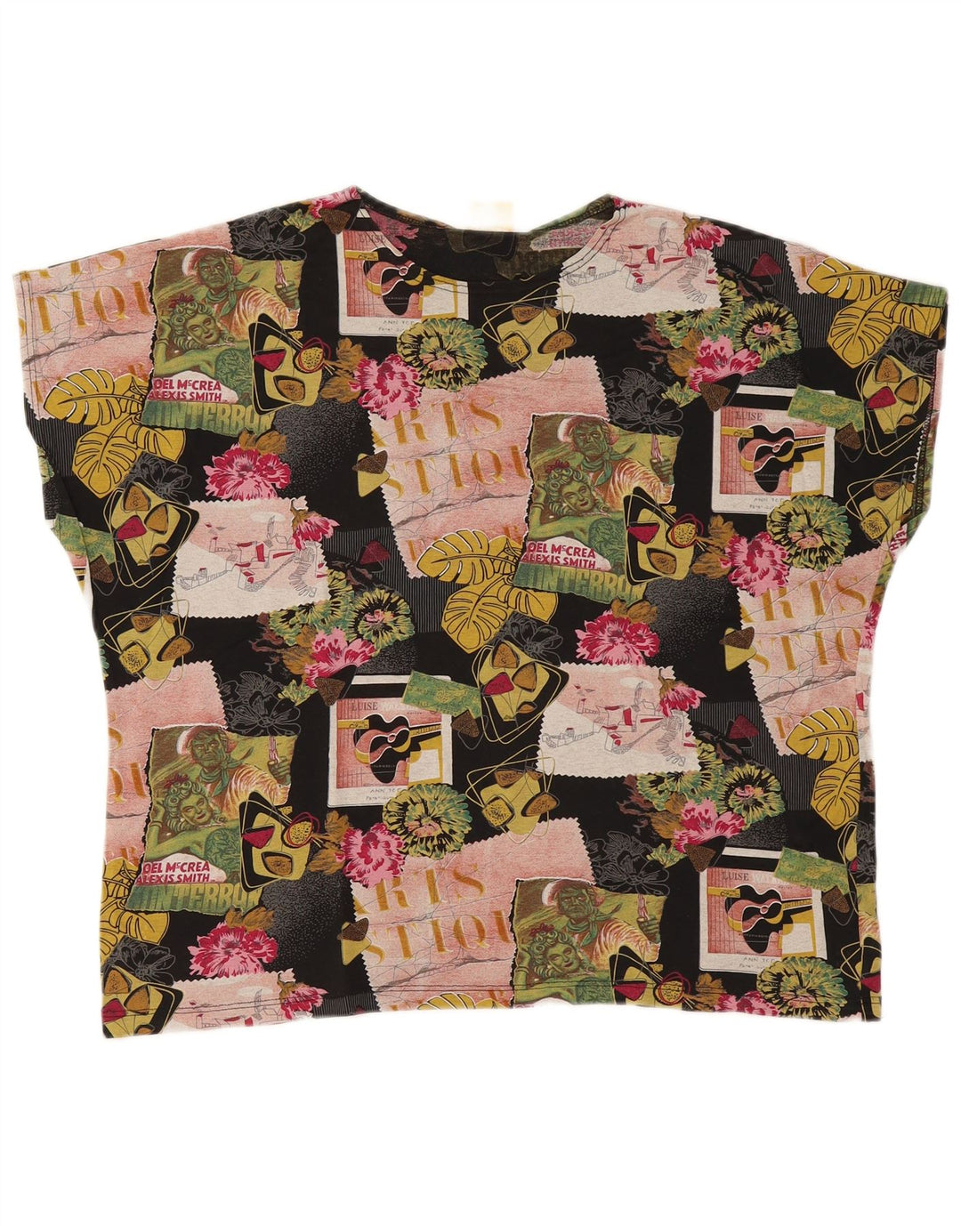 VINTAGE Womens Graphic T-Shirt Top EU 46 XL Multicoloured Cotton