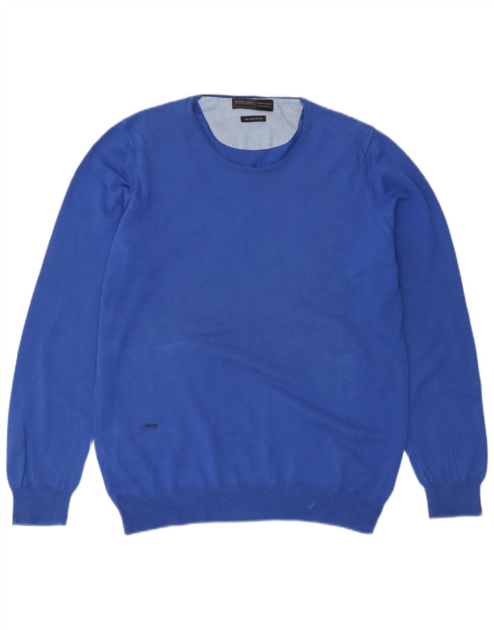 Zara Mens Crew Neck Jumper Sweater Medium Blue Cotton