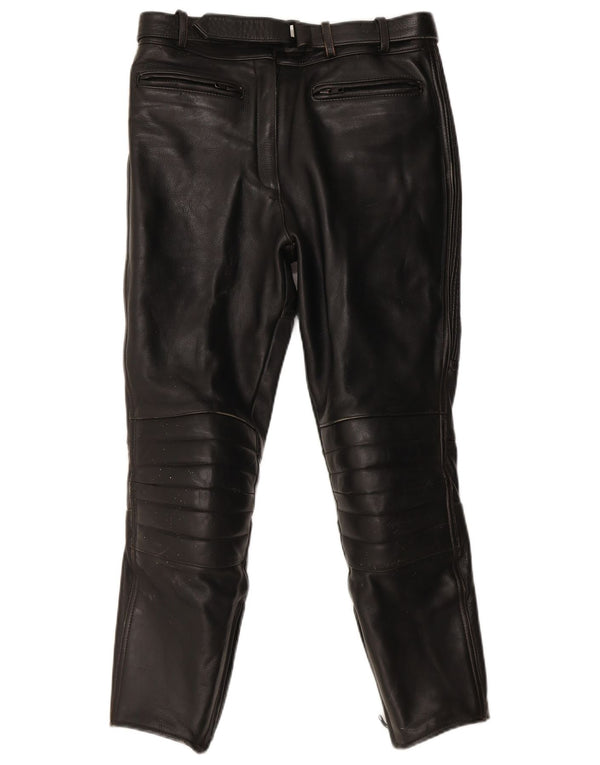Vintage Womens Leather Biker Trousers IT 40 Small W30 L26 Black Leather