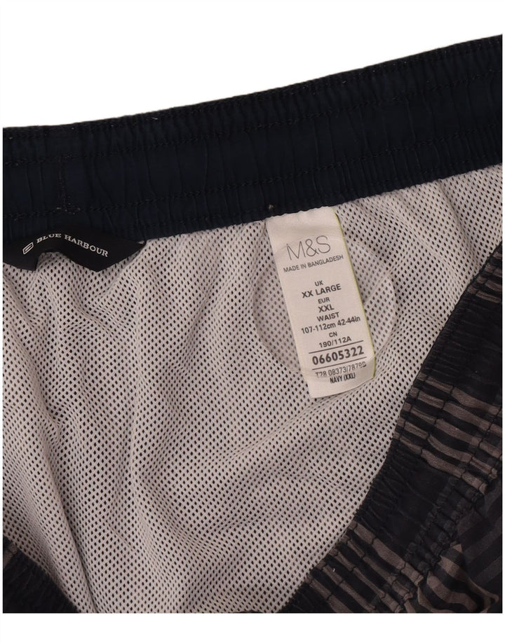 Marks & Spencer Mens Cargo Swimming Shorts 2XL  Navy Blue Check Cotton