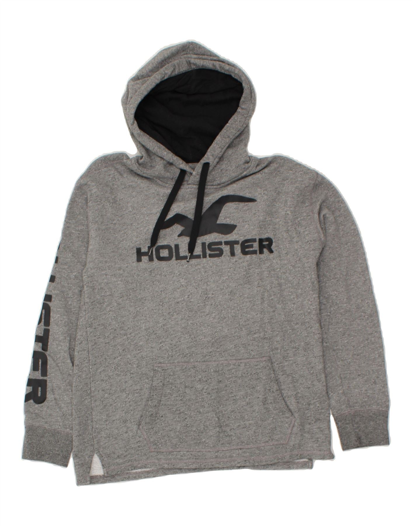 HOLLISTER Mens Graphic Hoodie Jumper Small Grey Cotton Vintage