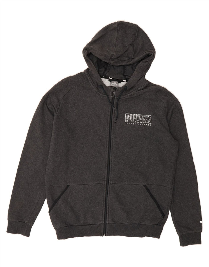 PUMA Mens Graphic Zip Hoodie Sweater Medium Grey Cotton Vintage Puma and Second-Hand Puma from Messina Hembry 