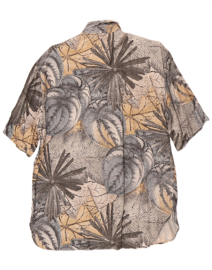 Vintage Mens Short Sleeve Shirt Small Grey Floral Viscose