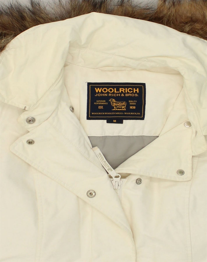 WOOLRICH Womens Hooded Parka Jacket UK 12 Medium Off White Polyester | Vintage Woolrich | Thrift | Second-Hand Woolrich | Used Clothing | Messina Hembry 