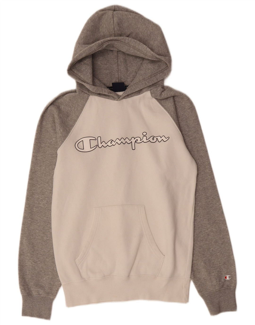 CHAMPION Mens Graphic Hoodie Jumper XS Grey Colourblock Cotton