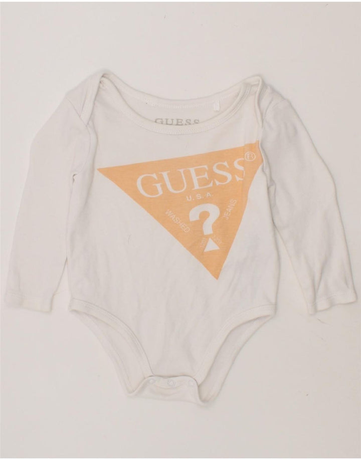 GUESS Baby Boys Long Sleeve Graphic Bodysuit 6-9 Months White Cotton Vintage Guess and Second-Hand Guess from Messina Hembry 