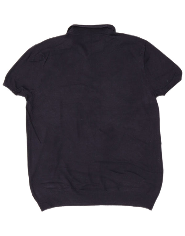 Zara Mens Short Sleeve Polo Neck Jumper Sweater Large Navy Blue