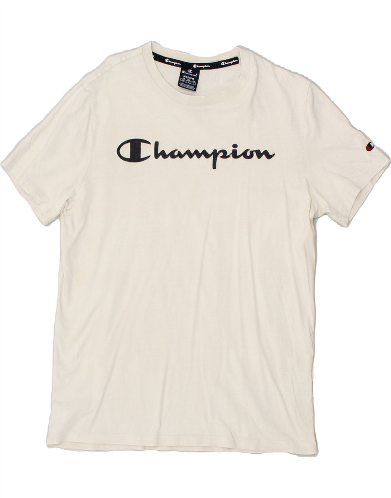 CHAMPION Mens Graphic T-Shirt Top Medium White Cotton | Vintage Champion | Thrift | Second-Hand Champion | Used Clothing | Messina Hembry 