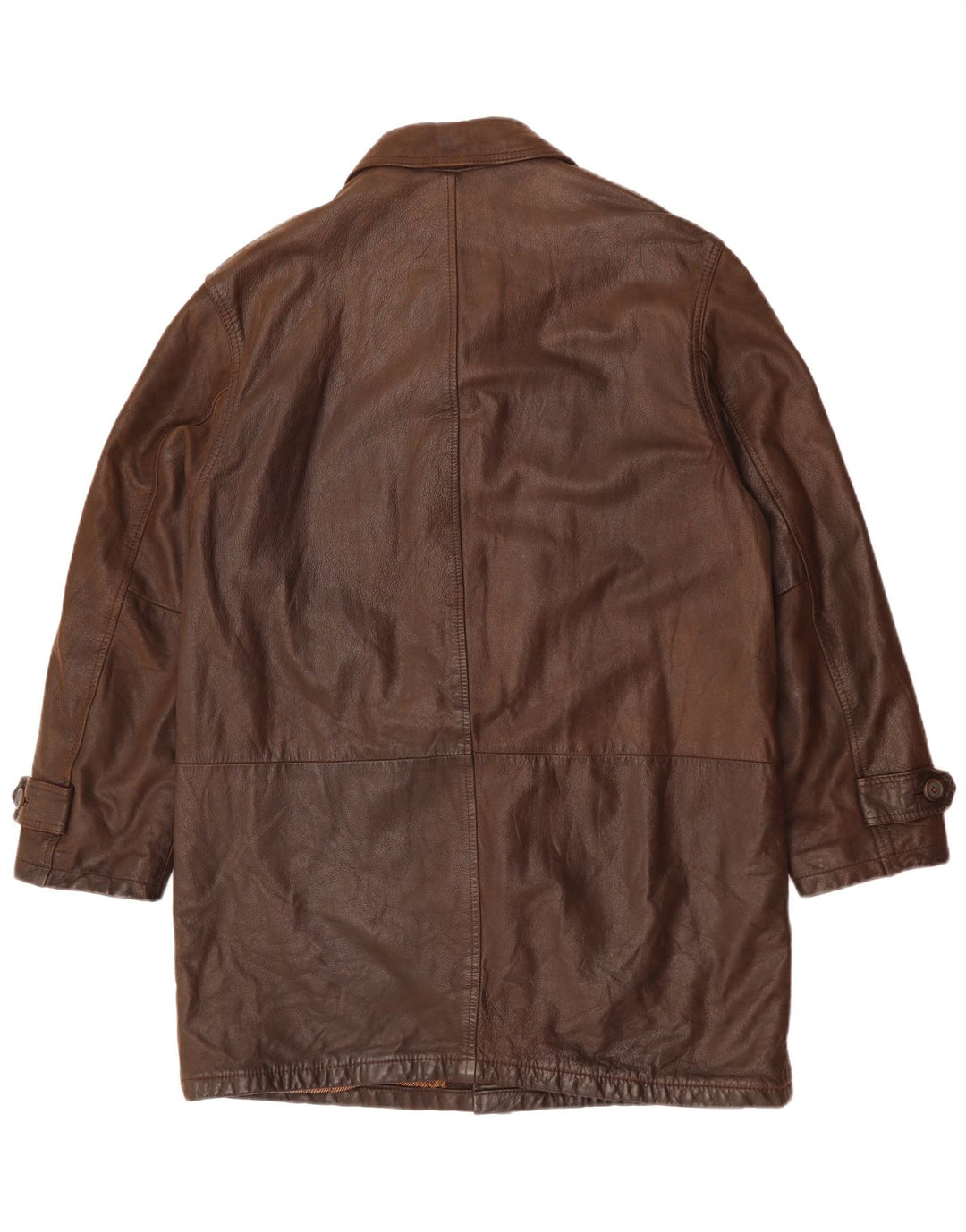Green Leaves Mens Leather Coat UK 40 Large Brown Leather