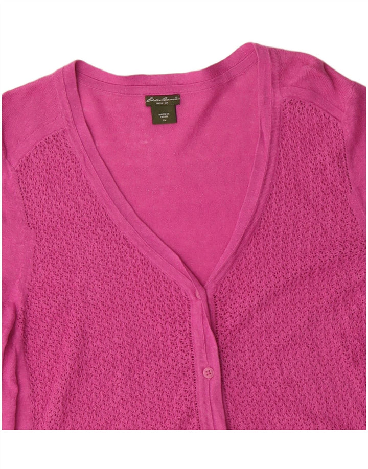Eddie Bauer Womens 3/4 Sleeve Cardigan Sweater UK 18 XL Pink Linen