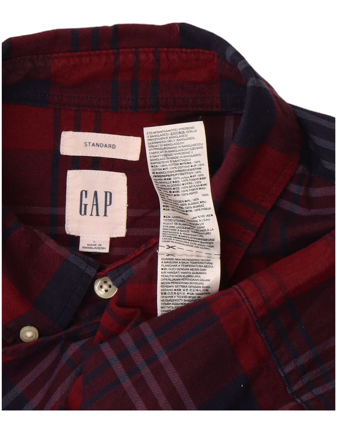 Gap Mens Standard Standard Fit Flannel Shirt Large Red Check Cotton