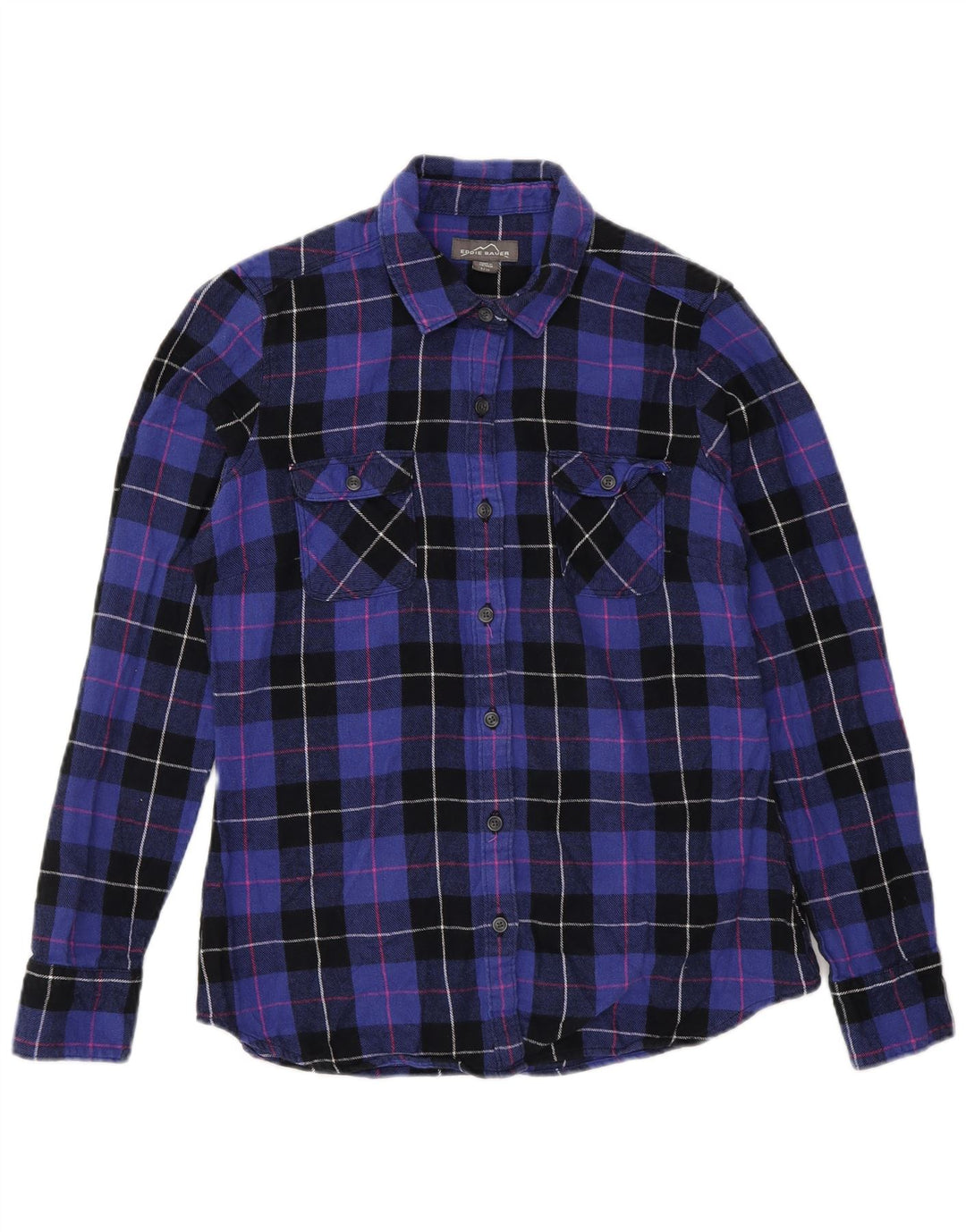 Eddie Bauer Womens Flannel Shirt UK 10 Small Purple Check Cotton