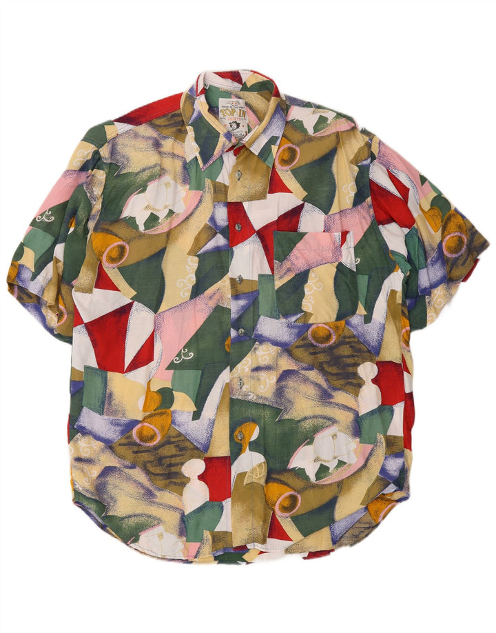 Vintage Mens Short Sleeve Shirt Medium Multicoloured Geometric