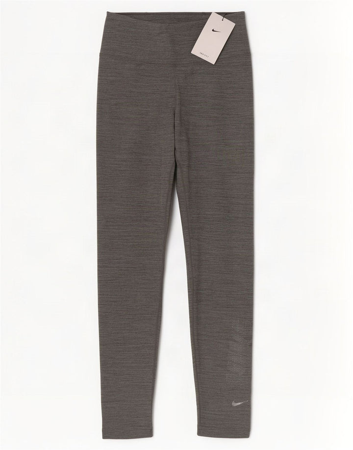 Nike Womens Dri Fit Graphic Leggings UK 4 XS Grey Flecked Polyester