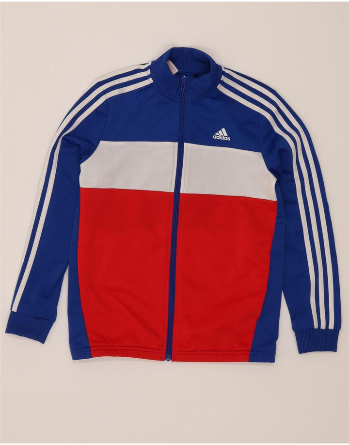 Adidas Boys Tracksuit Top Jacket 11-12 Years Blue Colourblock Polyester