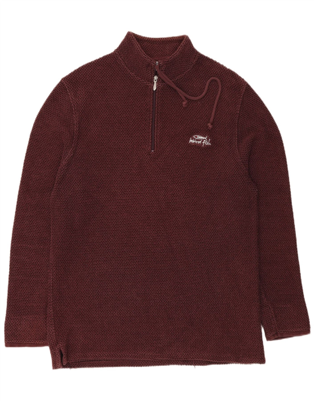 WEIRD FISH Mens Zip Neck Sweatshirt Jumper XL Burgundy Cotton