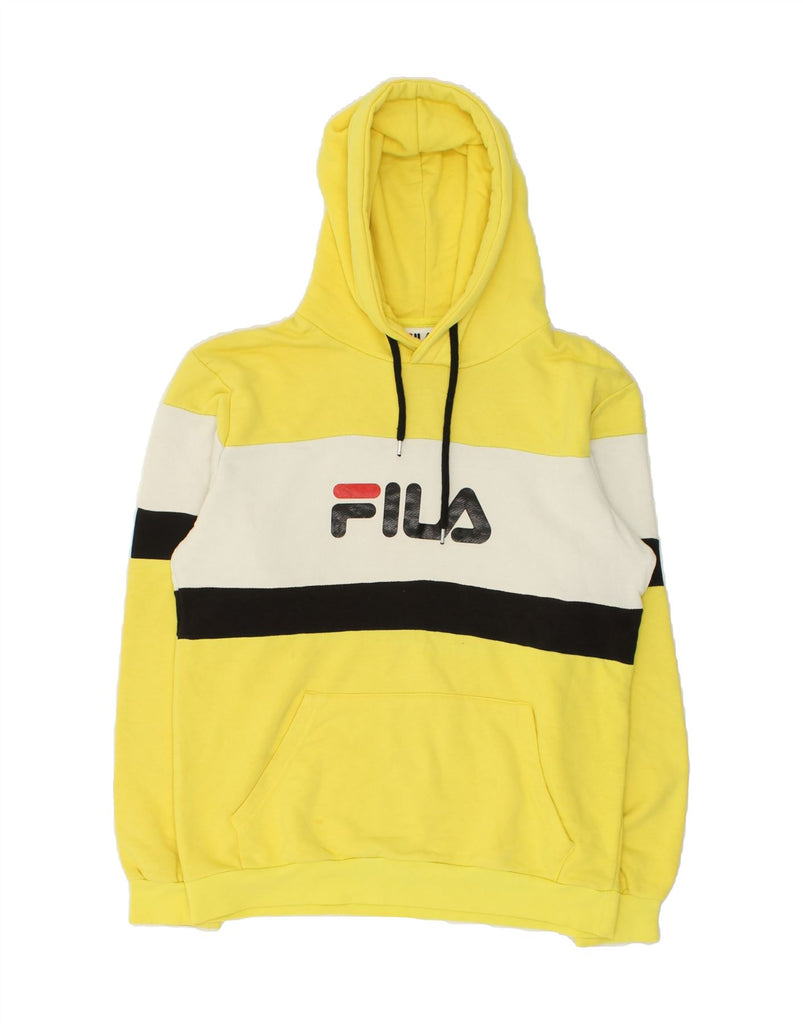 FILA Mens Graphic Hoodie Jumper Medium Yellow Striped Cotton | Vintage Fila | Thrift | Second-Hand Fila | Used Clothing | Messina Hembry 