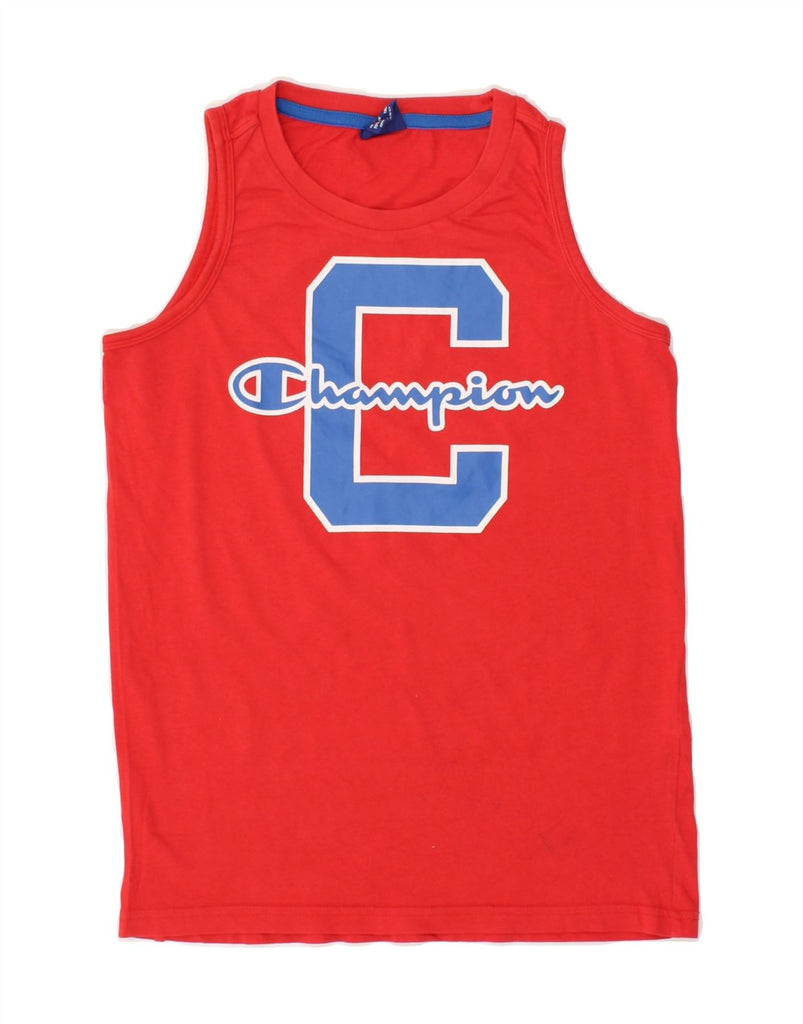 CHAMPION Boys Graphic Vest Top 11-12 Years Large  Red Cotton | Vintage Champion | Thrift | Second-Hand Champion | Used Clothing | Messina Hembry 