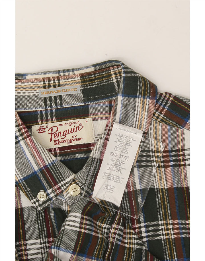 PENGUIN Mens Heritage Slim Fit Shirt Large Green Check Cotton Vintage Penguin and Second-Hand Penguin from Messina Hembry 
