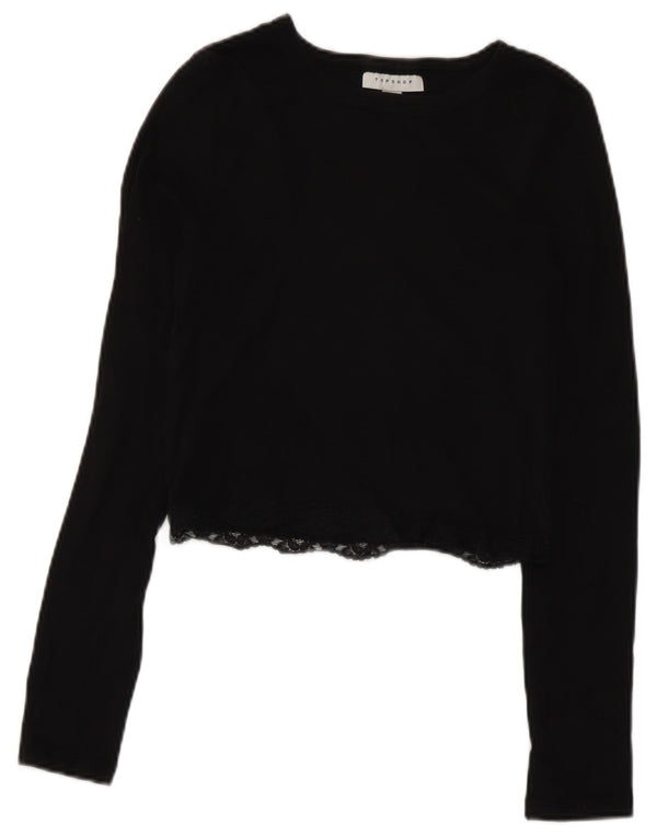 Topshop Womens Crop Top Long Sleeve UK 10 Small  Black