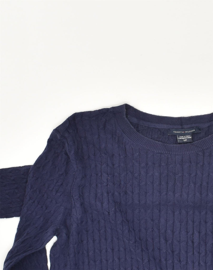 TOMMY HILFIGER Mens Crew Neck Jumper Sweater Small Navy Blue Cotton | Vintage Tommy Hilfiger | Thrift | Second-Hand Tommy Hilfiger | Used Clothing | Messina Hembry 