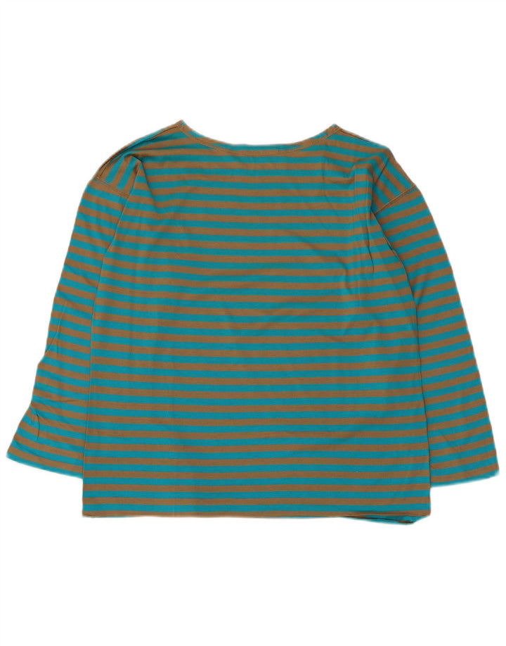 Les Copains Womens Top 3/4 Sleeve UK 14 Medium Blue Pinstripe Cotton