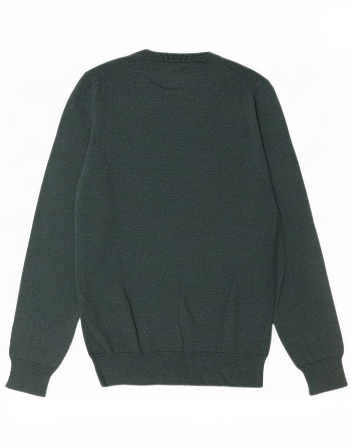 Marks & Spencer Mens V-Neck Jumper Sweater Small Green Cotton