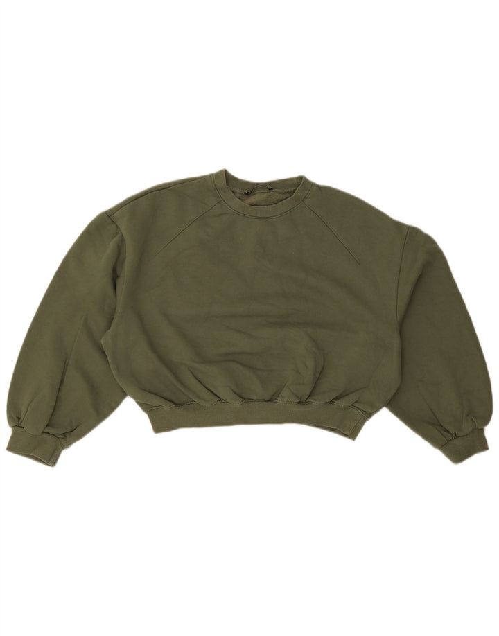 Zara Womens Oversized Crop Sweatshirt Jumper UK 10 Small Green Cotton