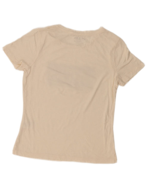 Guess Womens Loose Fit Graphic T-Shirt Top UK 10 Small Off White Cotton