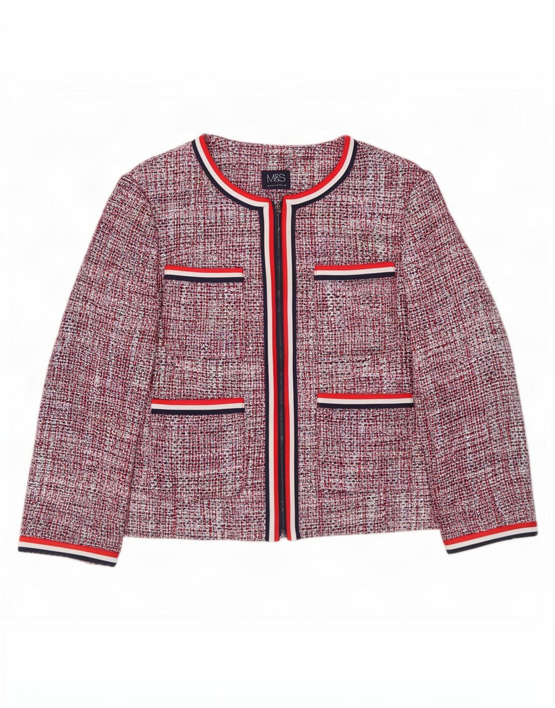 Marks & Spencer Womens Crop Blazer Jacket UK 12 Medium Red Flecked Cotton