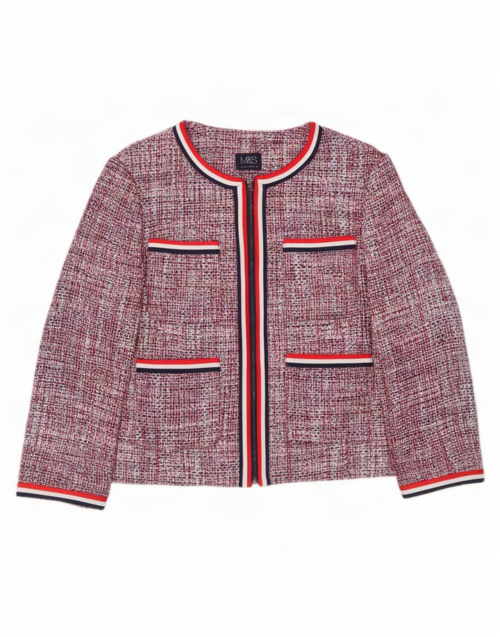 Marks & Spencer Womens Crop Blazer Jacket UK 12 Medium Red Flecked Cotton
