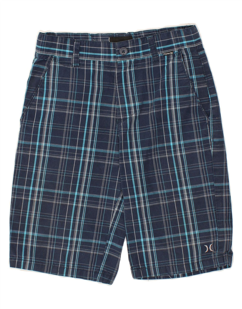 HURLEY Boys Chino Shorts 9-10 Years W25 Navy Blue Check Cotton | Vintage Hurley | Thrift | Second-Hand Hurley | Used Clothing | Messina Hembry 