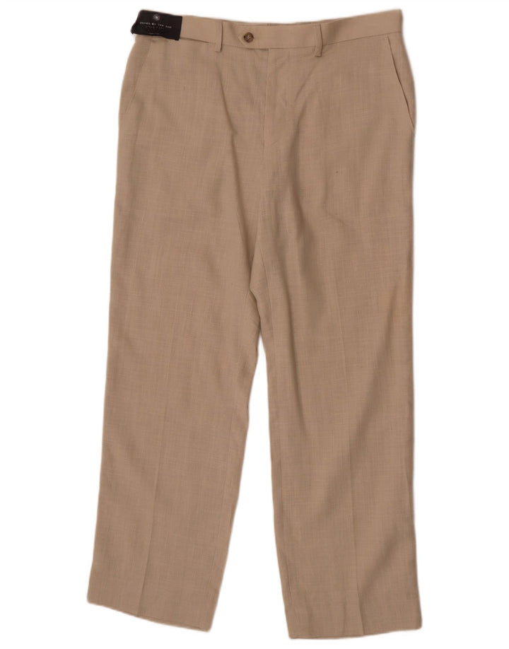 Marks & Spencer Mens Straight Suit Trousers W34 L29 Beige Linen