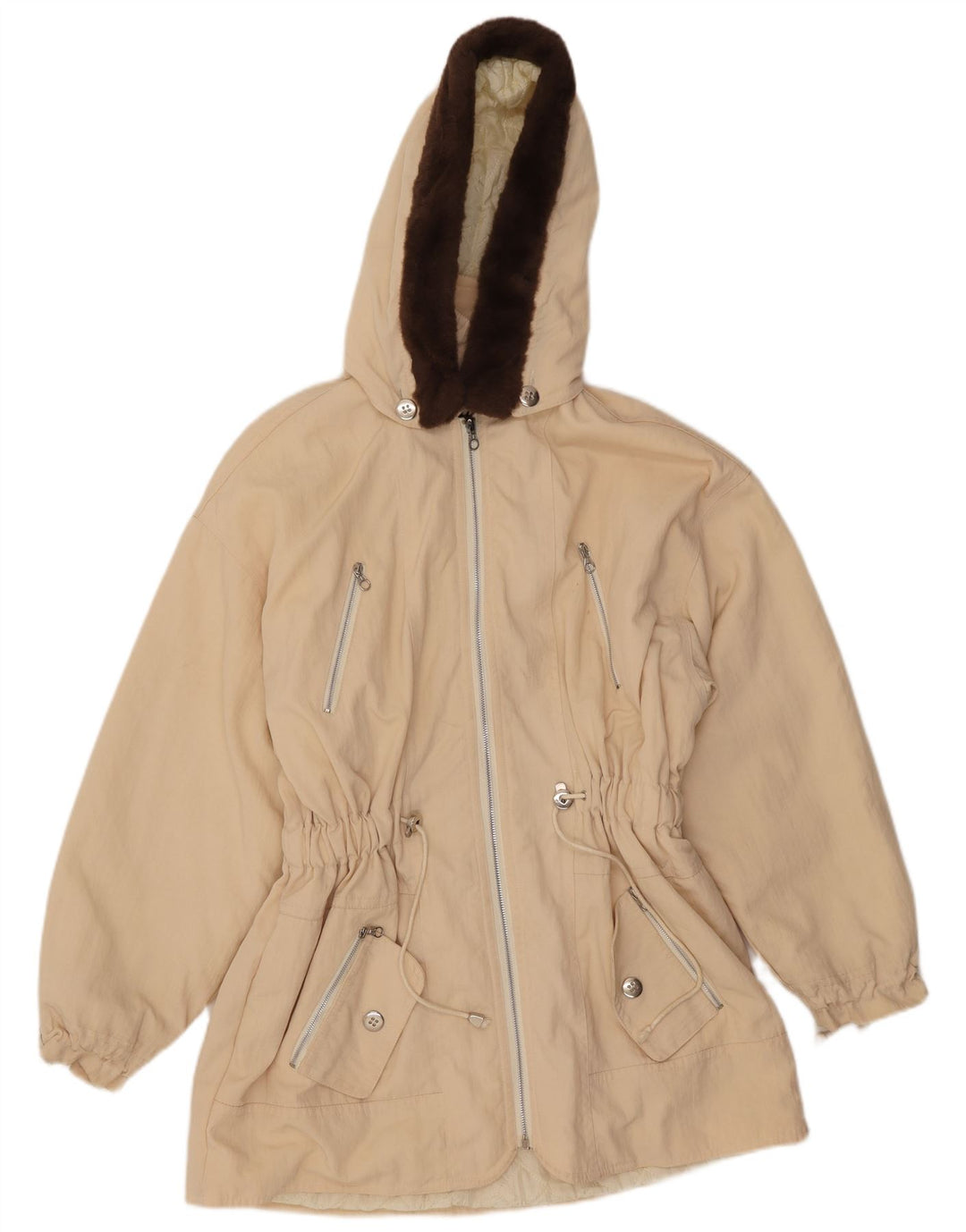 Vintage Womens Hooded Parka Jacket IT 42 Medium Beige
