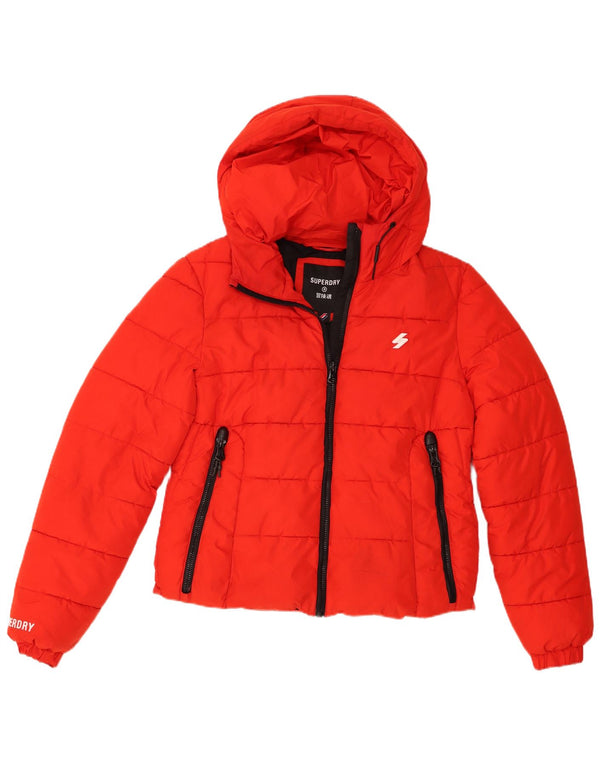 Superdry Womens Hooded Padded Jacket UK 12 Medium Red Polyester