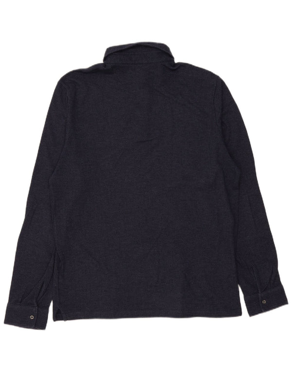 Massimo Dutti Mens Long Sleeve Rugby Polo Shirt XL Navy Blue Herringbone