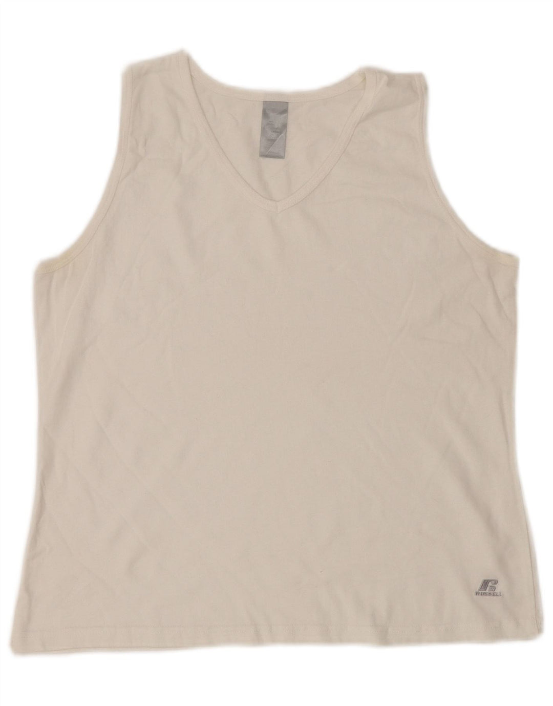 RUSSELL ATHLETIC Womens Vest Top UK 16 Large White Cotton