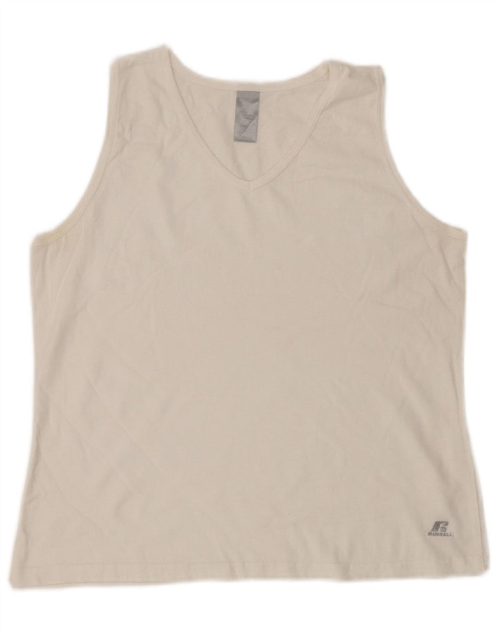 RUSSELL ATHLETIC Womens Vest Top UK 16 Large White Cotton