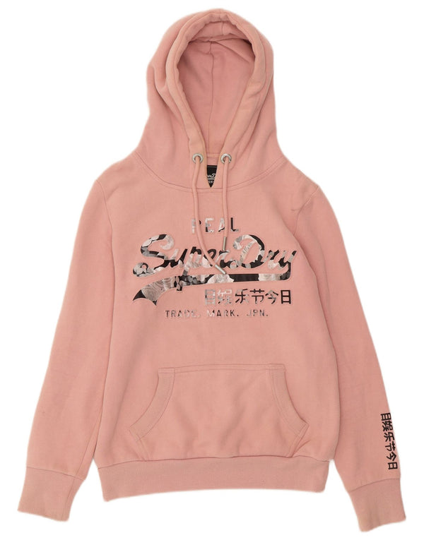 SUPERDRY Womens Graphic Hoodie Jumper UK 8 Small Pink Cotton