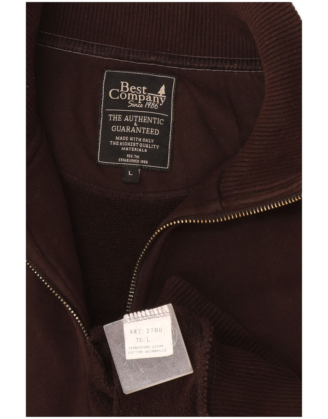 Best Company Mens Tracksuit Top Jacket Large Brown Cotton