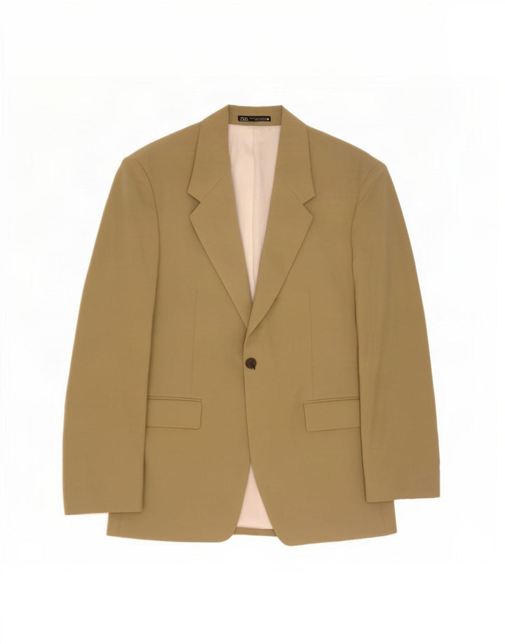 Zara Mens 1 Button Blazer Jacket EU 52 Large Khaki Polyester
