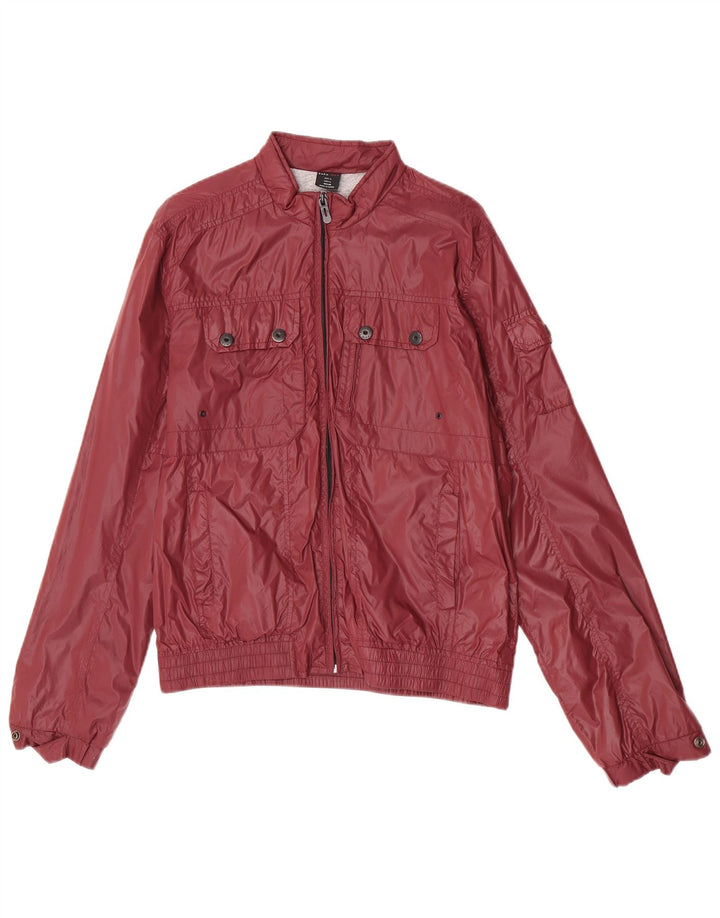 Zara Mens Bomber Jacket UK 40 Large Burgundy Nylon