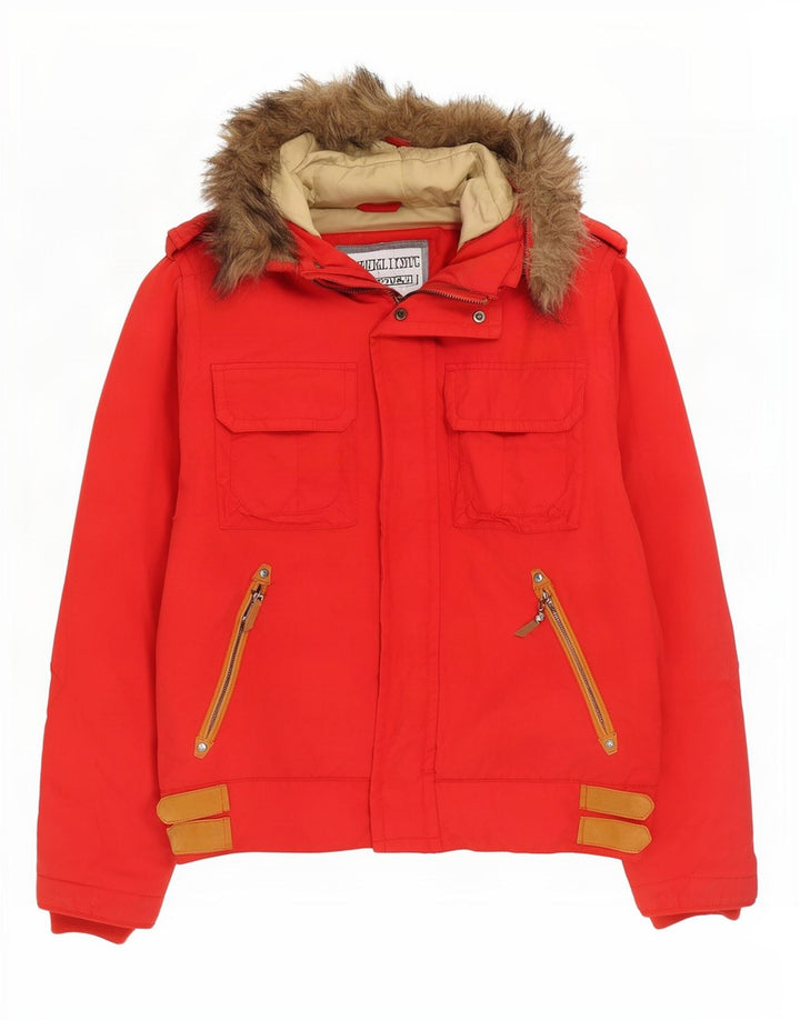 Playlife Mens Hooded Padded Jacket UK 40 Large Red Cotton