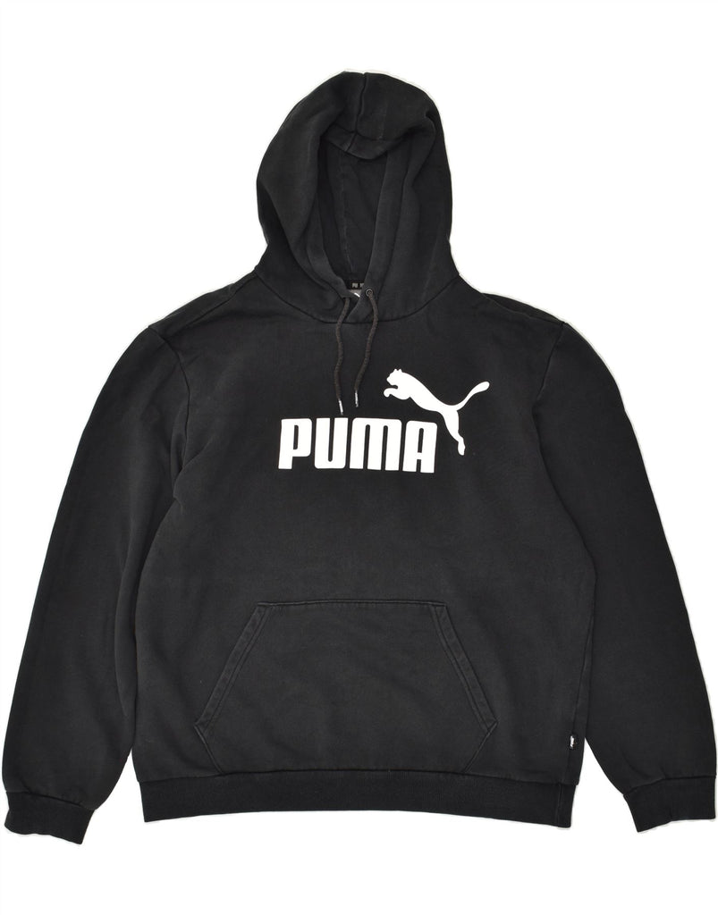 PUMA Mens Graphic Hoodie Jumper Large Black Cotton | Vintage Puma | Thrift | Second-Hand Puma | Used Clothing | Messina Hembry 